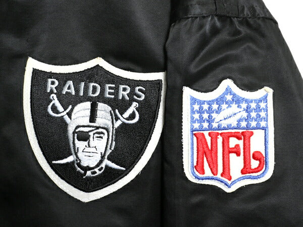 90s USA製 レイダース ナイロン サテン スタジャン メンズ L オールド NFL オフィシャル スターター 中綿 キルティング ライナー ブラック