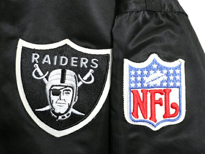 90s USA製 レイダース ナイロン サテン スタジャン メンズ L オールド NFL オフィシャル スターター 中綿 キルティング ライナー ブラック