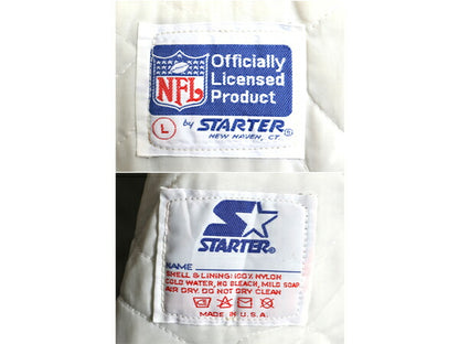 90s USA製 レイダース ナイロン サテン スタジャン メンズ L オールド NFL オフィシャル スターター 中綿 キルティング ライナー ブラック
