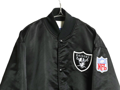 90s USA製 レイダース ナイロン サテン スタジャン メンズ L オールド NFL オフィシャル スターター 中綿 キルティング ライナー ブラック