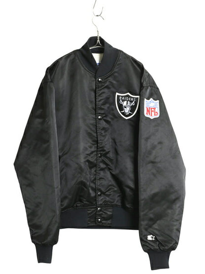 90s USA製 レイダース ナイロン サテン スタジャン メンズ L オールド NFL オフィシャル スターター 中綿 キルティング ライナー ブラック