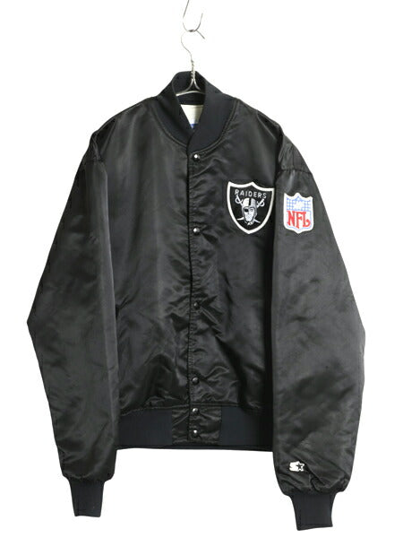 90s USA製 レイダース ナイロン サテン スタジャン メンズ L オールド NFL オフィシャル スターター 中綿 キルティング ライナー ブラック
