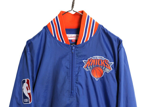 ニックス ナイロン ナイロン ジャケット メンズ S 古着 NBA オフィシャル ミッチェルアンドネス ハーフジップ プルオーバー ウォームアップ