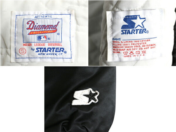 90s USA製 ホワイトソックス ナイロン サテン スタジャン メンズ S オールド MLB オフィシャル スターター 中綿 キルティング ライナー 黒