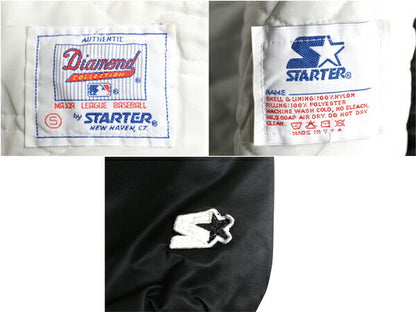 90s USA製 ホワイトソックス ナイロン サテン スタジャン メンズ S オールド MLB オフィシャル スターター 中綿 キルティング ライナー 黒