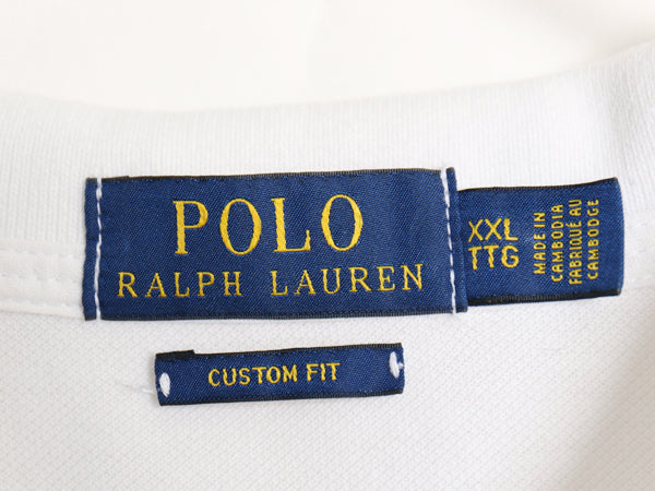 ポロ ラルフローレン 鹿の子 半袖 ポロシャツ メンズ XXL / CUSTOM FIT ワンポイント ポニー フラッグ ステンシル ホワイト 大きいサイズ