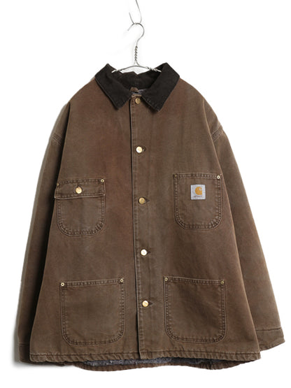 90s USA製 ★ カーハート チョア コート メンズ XL 程 ダック カバーオール ジャケット ブランケット ライナー付き ブルゾン 廃盤 ブラウン