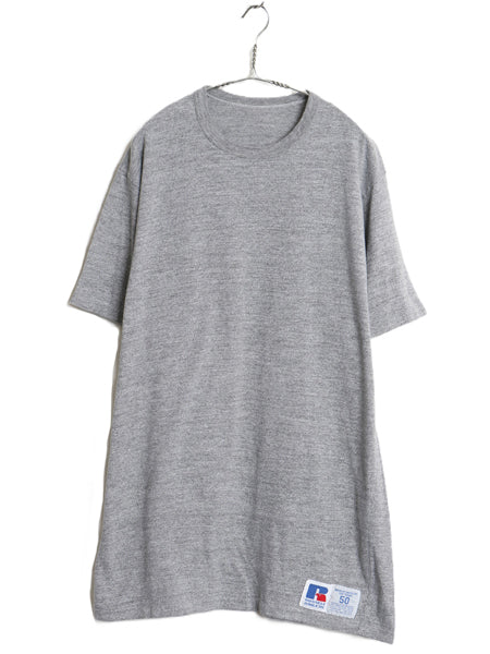 90s USA製 ラッセル 無地 半袖 Tシャツ メンズ XXL 程/ 古着 オールド ヘビーウェイト シングルステッチ ブランク 大きいサイズ 霜降り 灰