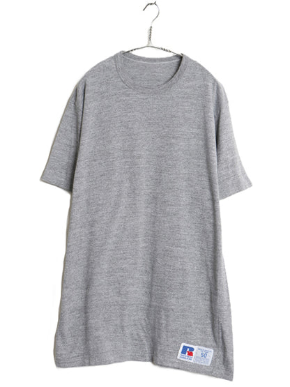 90s USA製 ラッセル 無地 半袖 Tシャツ メンズ XXL 程/ 古着 オールド ヘビーウェイト シングルステッチ ブランク 大きいサイズ 霜降り 灰