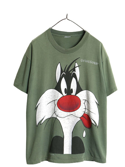 90s ワーナー シルベスター プリント 半袖 Tシャツ メンズ M レディース L 程 オールド キャラクター シングルステッチ ルーニーテューンズ