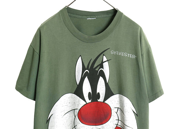 90s ワーナー シルベスター プリント 半袖 Tシャツ メンズ M レディース L 程 オールド キャラクター シングルステッチ ルーニーテューンズ