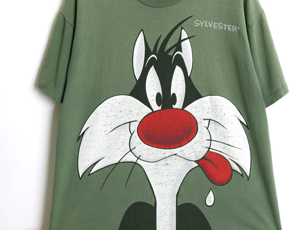 90s ワーナー シルベスター プリント 半袖 Tシャツ メンズ M レディース L 程 オールド キャラクター シングルステッチ ルーニーテューンズ