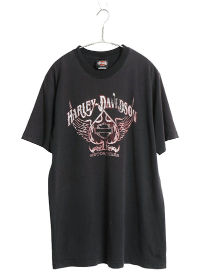 00s USA製 ハーレー ダビッドソン 両面 プリント Tシャツ メンズ L / オールド オフィシャル イラスト バイク イーグル ヘビーウェイト 黒