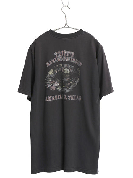 00s USA製 ハーレー ダビッドソン 両面 プリント Tシャツ メンズ L / オールド オフィシャル イラスト バイク イーグル ヘビーウェイト 黒