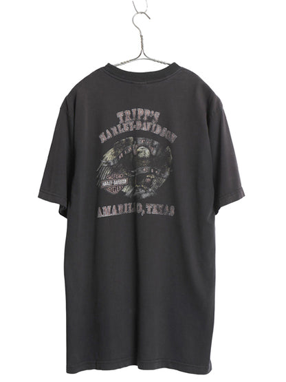 00s USA製 ハーレー ダビッドソン 両面 プリント Tシャツ メンズ L / オールド オフィシャル イラスト バイク イーグル ヘビーウェイト 黒