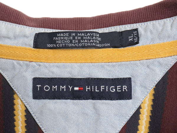 90s トミーヒルフィガー ストライプ 半袖 ポロシャツ メンズ XL 古着 オールド 半袖シャツ コットン カットソー マルチカラー 大きいサイズ