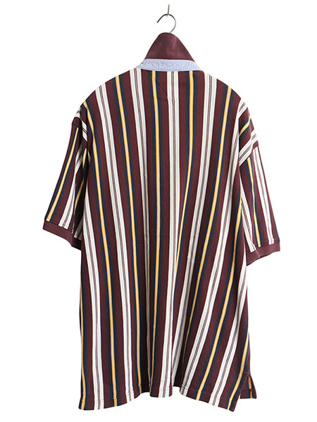 90s トミーヒルフィガー ストライプ 半袖 ポロシャツ メンズ XL 古着 オールド 半袖シャツ コットン カットソー マルチカラー 大きいサイズ