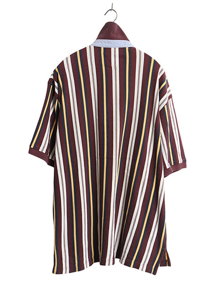 90s トミーヒルフィガー ストライプ 半袖 ポロシャツ メンズ XL 古着 オールド 半袖シャツ コットン カットソー マルチカラー 大きいサイズ