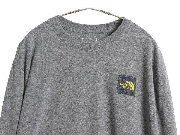 ノースフェイス 3面 プリント 長袖 Tシャツ メンズ XXL / ロンT 刺繍 グラフィック バックプリント 袖プリント カットソー 大きいサイズ 灰