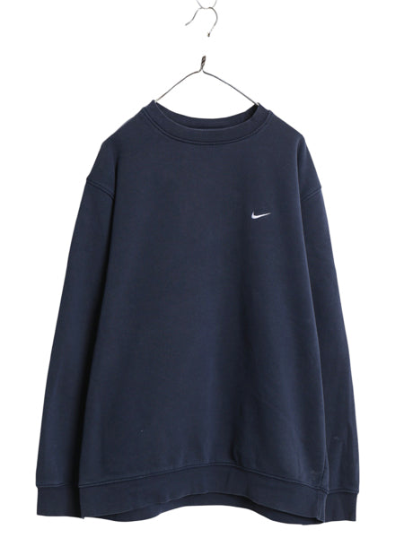 00s ナイキ スモール スウォッシュ 刺繍 スウェット メンズ XL / オールド 裏起毛 トレーナー クルーネック ワンポイント 大きいサイズ 紺