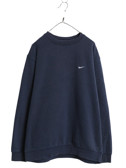00s ナイキ スモール スウォッシュ 刺繍 スウェット メンズ XL / オールド 裏起毛 トレーナー クルーネック ワンポイント 大きいサイズ 紺