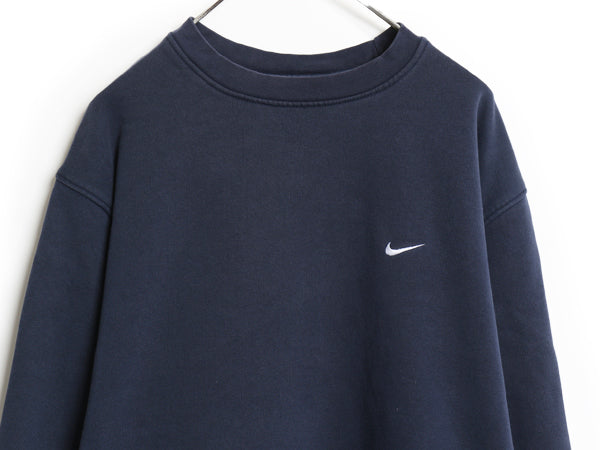 00s ナイキ スモール スウォッシュ 刺繍 スウェット メンズ XL / オールド 裏起毛 トレーナー クルーネック ワンポイント 大きいサイズ 紺