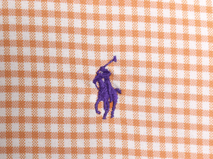 90s ラルフローレン ギンガム チェック 半袖 ボタンダウン シャツ メンズ L オールド ポロ 半袖シャツ オックスフォード コットン オレンジ