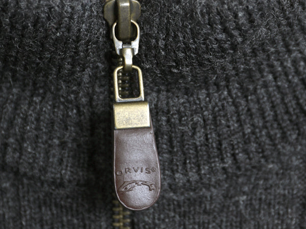 00s オービス フルジップ ニット セーター ジャケット メンズ XL オールド ウール リブ編み カーディガン エルボーパッチ 大きいサイズ 灰