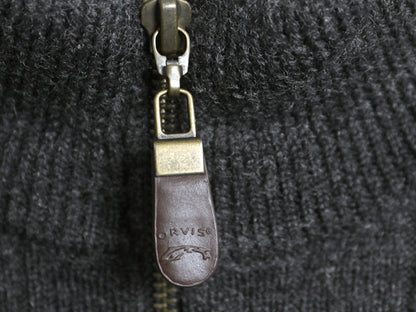 00s オービス フルジップ ニット セーター ジャケット メンズ XL オールド ウール リブ編み カーディガン エルボーパッチ 大きいサイズ 灰