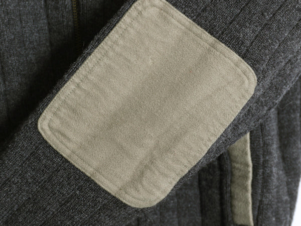 00s オービス フルジップ ニット セーター ジャケット メンズ XL オールド ウール リブ編み カーディガン エルボーパッチ 大きいサイズ 灰