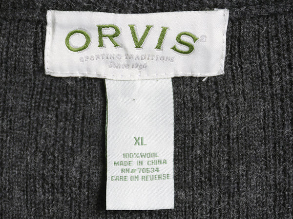 00s オービス フルジップ ニット セーター ジャケット メンズ XL オールド ウール リブ編み カーディガン エルボーパッチ 大きいサイズ 灰