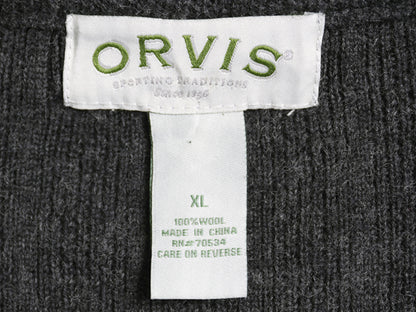 00s オービス フルジップ ニット セーター ジャケット メンズ XL オールド ウール リブ編み カーディガン エルボーパッチ 大きいサイズ 灰