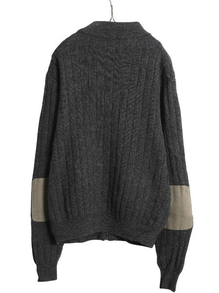 00s オービス フルジップ ニット セーター ジャケット メンズ XL オールド ウール リブ編み カーディガン エルボーパッチ 大きいサイズ 灰