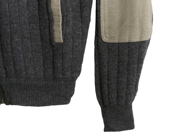 00s オービス フルジップ ニット セーター ジャケット メンズ XL オールド ウール リブ編み カーディガン エルボーパッチ 大きいサイズ 灰