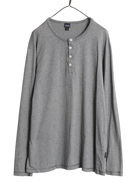パタゴニア ヘンリーネック 長袖 Tシャツ メンズ XL 古着 16年製 ワンポイント アウトドア ロンT ロングスリーブ 無地 グレー 大きいサイズ