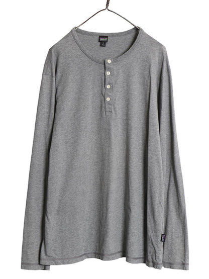 パタゴニア ヘンリーネック 長袖 Tシャツ メンズ XL 古着 16年製 ワンポイント アウトドア ロンT ロングスリーブ 無地 グレー 大きいサイズ