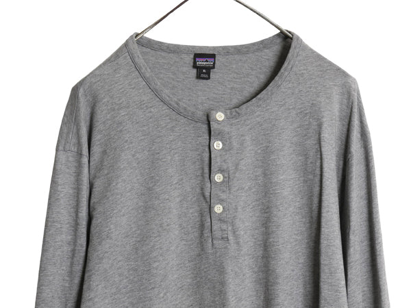 パタゴニア ヘンリーネック 長袖 Tシャツ メンズ XL 古着 16年製 ワンポイント アウトドア ロンT ロングスリーブ 無地 グレー 大きいサイズ