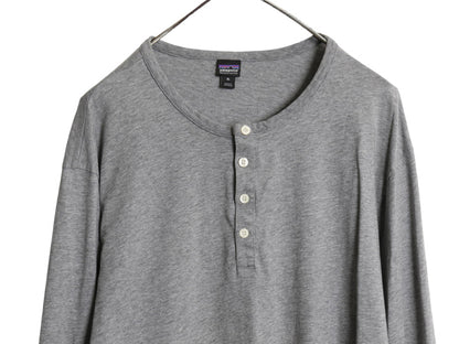 パタゴニア ヘンリーネック 長袖 Tシャツ メンズ XL 古着 16年製 ワンポイント アウトドア ロンT ロングスリーブ 無地 グレー 大きいサイズ