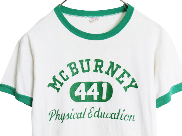 60s USA製 ランタグ チャンピオン 3段 プリント リンガー Tシャツ レディース S 小さめ / ヴィンテージ カレッジ 100% コットン ツートン