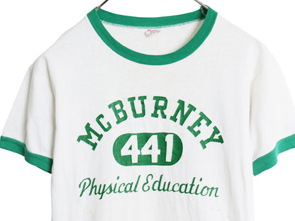 60s USA製 ランタグ チャンピオン 3段 プリント リンガー Tシャツ レディース S 小さめ / ヴィンテージ カレッジ 100% コットン ツートン