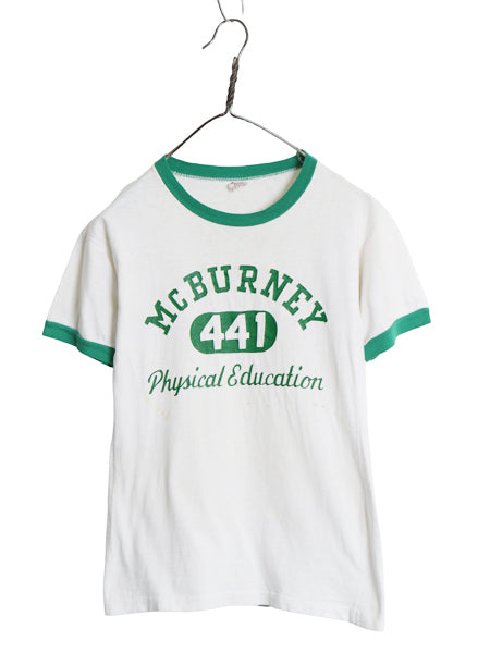 60s USA製 ランタグ チャンピオン 3段 プリント リンガー Tシャツ レディース S 小さめ / ヴィンテージ カレッジ 100% コットン ツートン