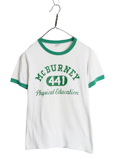 60s USA製 ランタグ チャンピオン 3段 プリント リンガー Tシャツ レディース S 小さめ / ヴィンテージ カレッジ 100% コットン ツートン