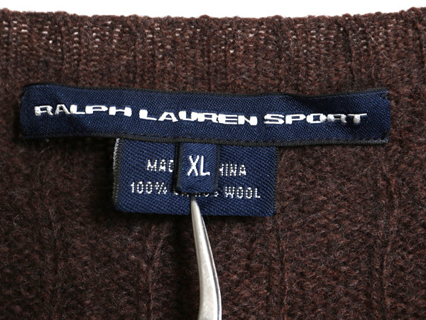 ラルフローレン ケーブル ニット セーター レディース XL 古着 ポロ スポーツ ラム ウール 長袖ニット ワンポイント 大きいサイズ ブラウン