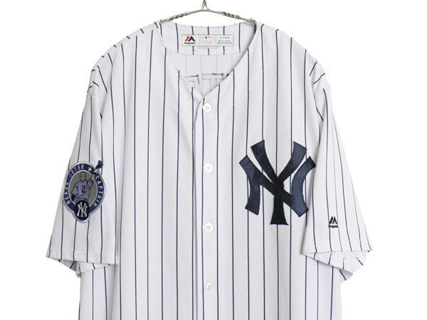 ヤンキース ベースボール シャツ メンズ XL / MLB オフィシャル マジェスティック ユニフォーム 大リーグ 大きいサイズ 重ね着 半袖シャツ