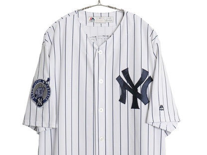 ヤンキース ベースボール シャツ メンズ XL / MLB オフィシャル マジェスティック ユニフォーム 大リーグ 大きいサイズ 重ね着 半袖シャツ