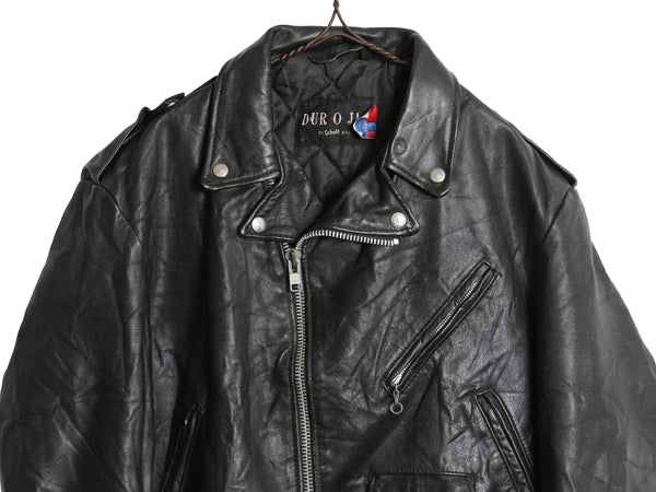 80s USA製 ★ ショット 本革 レザー ダブル ライダース ジャケット 44 メンズ L / 古着 ヴィンテージ 革ジャン バイク ブルゾン ブラック