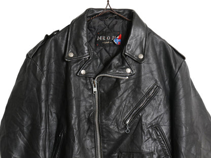 80s USA製 ★ ショット 本革 レザー ダブル ライダース ジャケット 44 メンズ L / 古着 ヴィンテージ 革ジャン バイク ブルゾン ブラック