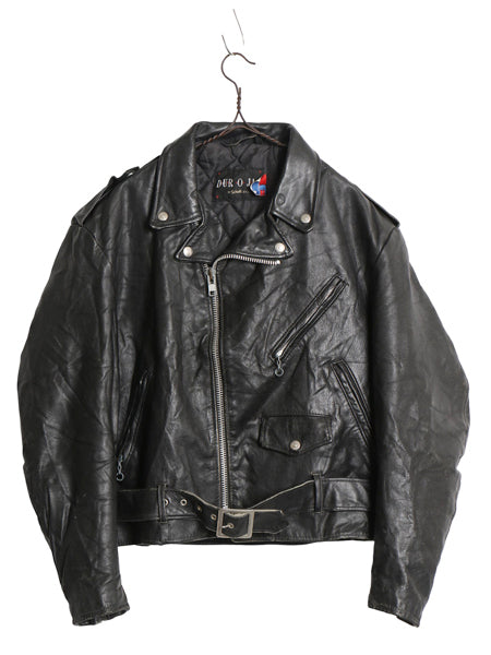 80s USA製 ★ ショット 本革 レザー ダブル ライダース ジャケット 44 メンズ L / 古着 ヴィンテージ 革ジャン バイク ブルゾン ブラック