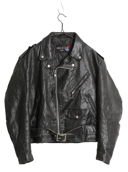 80s USA製 ★ ショット 本革 レザー ダブル ライダース ジャケット 44 メンズ L / 古着 ヴィンテージ 革ジャン バイク ブルゾン ブラック
