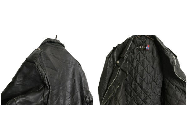 80s USA製 ★ ショット 本革 レザー ダブル ライダース ジャケット 44 メンズ L / 古着 ヴィンテージ 革ジャン バイク ブルゾン ブラック